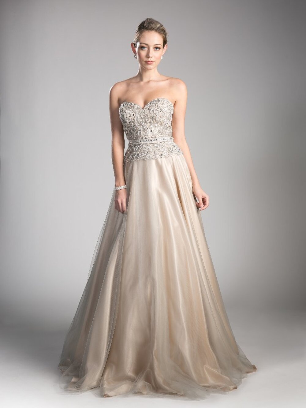 NEW LT SILVER Evening Gown Floor Length Formal Elegant Stunning CE0004